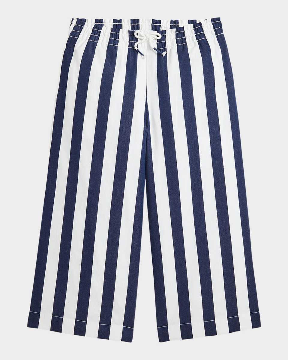Girl's Cotton Dobby Striped Wide-Leg Pants, Size 2-6X